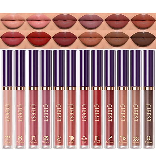 BestLand 12Pcs Matte Lipstick Lip Makeup Kit, Velvety Liquid Lipstick Waterproof Long Lasting Durable Nude Zodiac Signs Lip Gloss Beauty Cosmetics Gift Box Makeup Set Kit (12 Piece Set) - 12 Piece Set