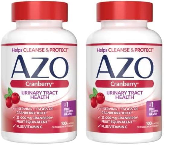 AZO Cranberry Urinary Tract Health Supplement, 1 Serving : 1 Glass of Cranberry Juice, Sugar Free Cranberry Pills, Non-GMO, 3 Month Supply, 100 Softgels (Pack of 2) - Softgels