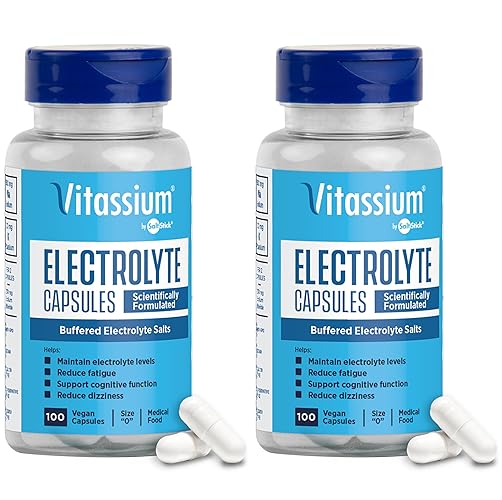 Vitassium Electrolyte Capsules, Electrolytes for The Management of POTS and High Sodium Diets (500mg Sodium - 100mg Potassium), Unflavored, 200 Salt Pills (Size 0) - Unflavored - 100 Count (Pack of 2)
