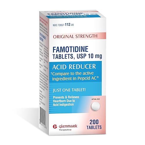 Glenmark Therapeutics Original Strength Famotidine Tablets, 10 mg, Acid Reducer for Heartburn Relief, 200 Count - 200 Count