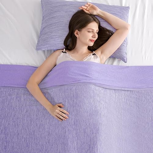 Elegear Revolutionary Cooling Blanket Queen Absorbs Heat to Keep Body Cool for Night Sweats, Arc-Chill 3.0 Cool Fiber Q-Max>0.5 for Hot Sleepers, Lightweight Summer Cold Blankets for Sleeping, Purple - Purple - 79" x 86"