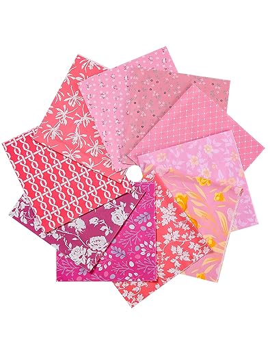 100% Cotton Quilting Fabric Bundle, 10Pcs Fat Quarters Fabric Bundles 50cm x 50cm, Pre-Shrunk, Medium Weight Plain Quilting Fabric Squares for Quilts, Sewing, Patchwork, DIY, Craft (Pink) - Pink