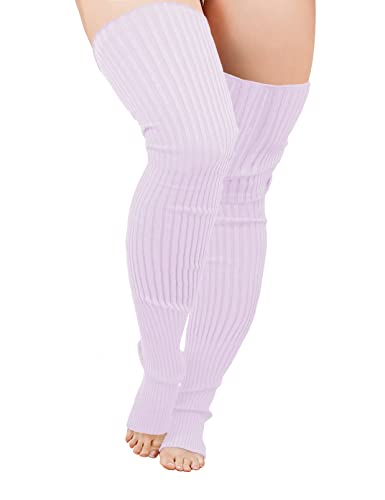 v28 Plus Size Knit Leg Warmer Women Thick Thigh High Boot Extra Long Large Socks - Plus Size- Lilac
