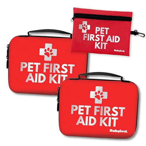 Dog First Aid Kit 3-Piece Set – 1 for Home, 1 for Car, 1 for Travel – Pet First Aid Supplies with First Aid Book, Tick Remover, Emergency Blanket & More