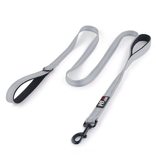 Plutus Pet Double Handle Dog Leash 6ft, Heavy Duty, Reflective Dual Handle Dog Leash for Safety Training, for Medium Large Dogs, 2 Handle Leads(Gray) - Gray