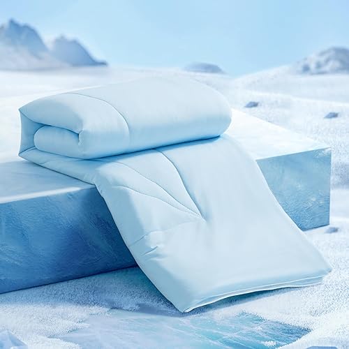 Elegear Cooling Comforter King Absorbs Body Heat to Keep Cool, Cooling Blanket for Hot Sleepers Japanese Arc-Chill 3.0 Cool Tech Fabric Summer Comforter Hypo-Allergenic Cooling Quilt - Blue/Gray - Blue/Gray - 90'' x 108''