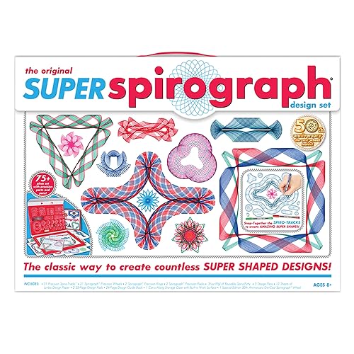 Spirograph Super 50th Anniversary Set –Arts and Crafts, Kids Toys, Art Supplies, Craft Supplies, Drawing Kit, Spiral Art, Classic Gear Design Kit, Case, Pens, Design Sheet Included, Ages 8+ - Design Set