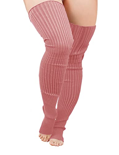 v28 Plus Size Knit Leg Warmer Women Thick Thigh High Boot Extra Long Large Socks - Plus Size- Morandi Pink