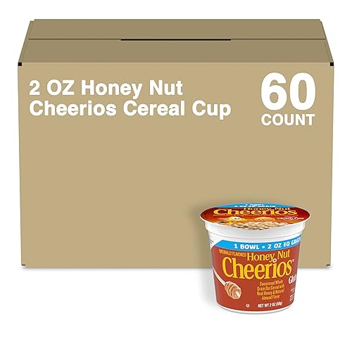 Honey Nut Cheerios Cup Cereal, Heart Healthy Breakfast Cereal, Gluten Free Cereal with Whole Grain Oats, 2 Oz, 60 Count