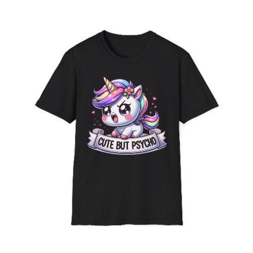 Cute but Psycho, T-shirt, up to 5XL, kawaii unicorn, pastel goth - 2XL / Black