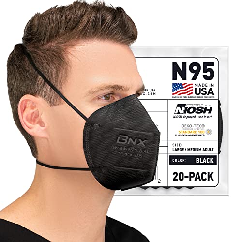 AccuMed BNX N95 Mask Black NIOSH Certified MADE IN USA Particulate Respirator Protective Face Mask (20-Pack, Approval Number TC-84A-9315 / Model H95B) Black - 20-pack Black