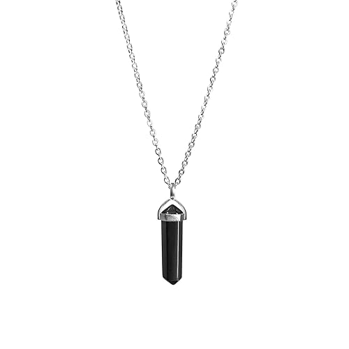 Karelia Creations 6-Sided Double-Point Shungite Protection Pendant and Necklace | Authentic Crystal Hexagonal Pendulum | Unisex Men Women | Gift Idea - Stainless Steel