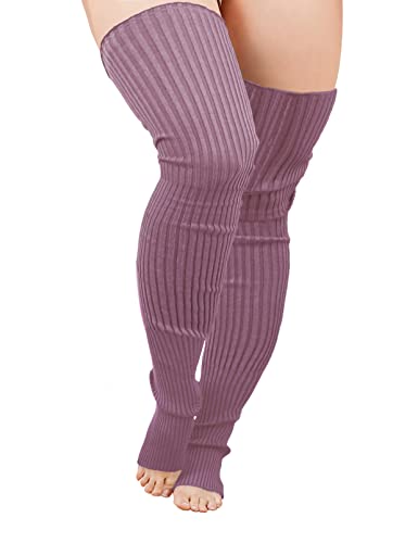 v28 Plus Size Knit Leg Warmer Women Thick Thigh High Boot Extra Long Large Socks - Plus Size- Berry