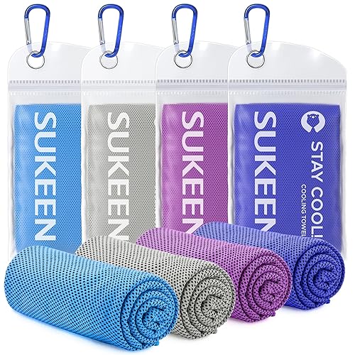 Sukeen [4 Pack] Cooling Towel (40"x12"),Ice Towel,Soft Breathable Chilly Towel,Microfiber Towel for Yoga,Sport,Running,Gym,Workout,Camping,Fitness,Workout & More Activities - Blue/Grey/Purple/Dark Blue