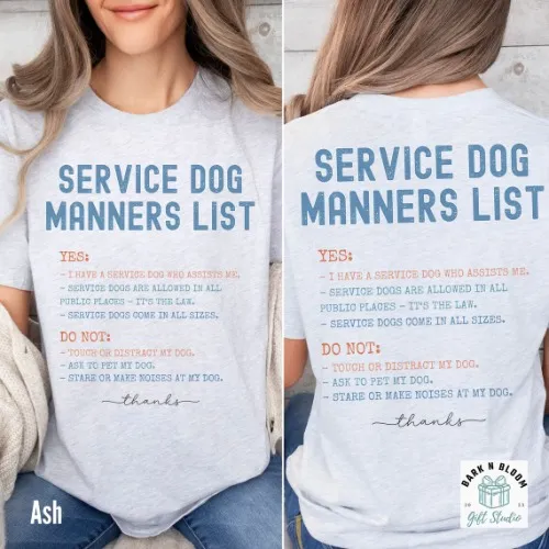 (ASH) Service Dog Manners Shirt Front and Back Both Sides Lightweight T-shirt Service Dog Gift Mobility Assistance Guide Dog Hearing Dog Diabetic - Etsy