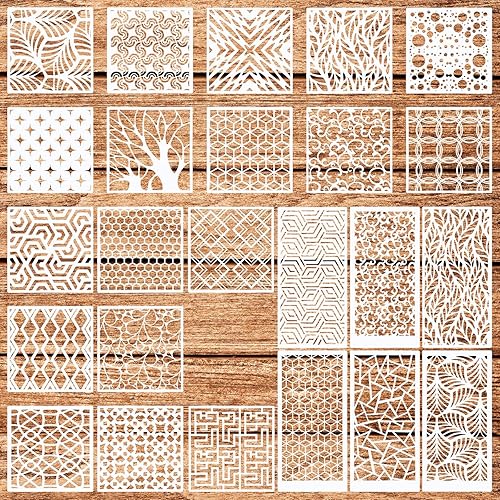 24Pcs Stencils for Painting, Reusable Geometric Painting Stencils Abstract Layering Christmas Stencil Decor for Painting on Wooden Furniture Floor Xmas Supplies