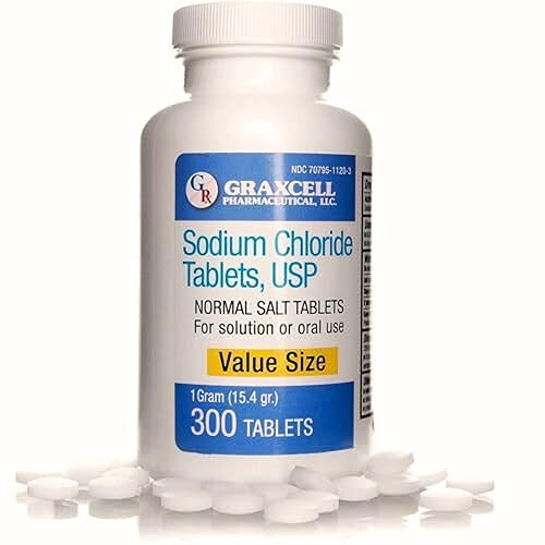 Sodium Chloride Tablets 1gm | Electrolyte Salt for POTS Syndrome and Dysautonomia Support | Rapid Rehydration| 15.4gr. | 300 Count | Made in The USA - 300 Count (Pack of 1)