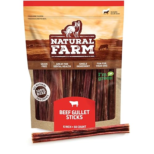 Natural Farm Gullet Sticks (6 Inch, 50 Pack) - One Ingredient Beef Esophagus Chews - Fully Digestible, Promotes Joint & Dental Health, for Pups, Small & Senior Dogs - 6" (50 Pack)