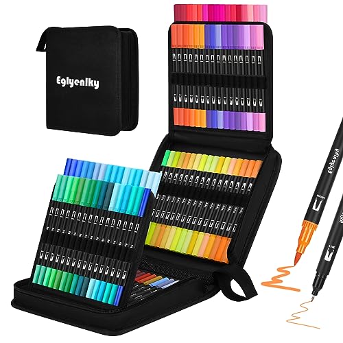 Eglyenlky Dual Brush Pens, Markers for Adult Coloring - 100 Colors Dual Tip Brush Pens with Fine Tip and Brush Tip for Adult Kids Drawing Lettering Calligraphy Sketching Christmas Gift (Black Set) - 100 Colors-Black