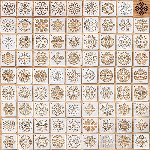 80 Pieces 3 x 3 Inch Mandala Reusable Plastic Art Craft Kits for DIY Painting Art Projects Wood Wall Floor Fabric Furniture Tile Holiday Stencils Decorations Mandala Stencils Craft Kits