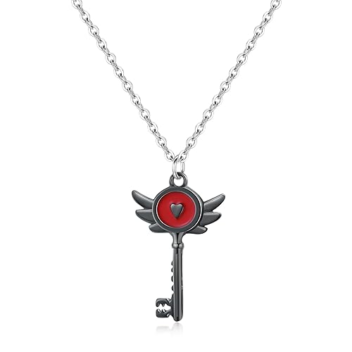Hazbin Necklace Earrings Hazbin Merch Inspired Jewelry Heart Wing Key Necklace for Women Men Costume Cosplay - Style 1