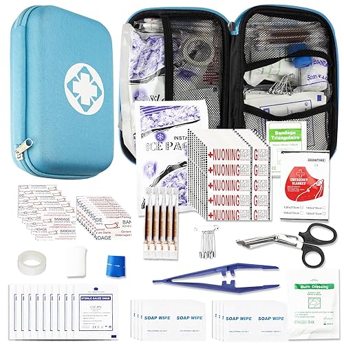 276PCS Small Travel First Aid Kit Supplies for Business, First Aid Kits Backpacking Essentials Items Trauma First Aid Survival Kits for Home Outdoor Adventure, Blue AMORNING - Blue-276Pcs