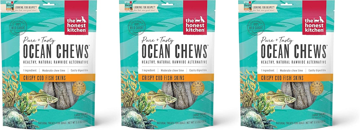 The Honest Kitchen 3 Pack of Crispy Cod Fish Skins Ocean Chews