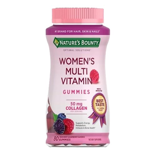 Nature's Bounty Optimal Solutions Women's Multivitamin, Immune and Cellular Energy Support, Bone Health, Raspberry Flavor, 80 Gummies - 80 Count (Pack of 1)