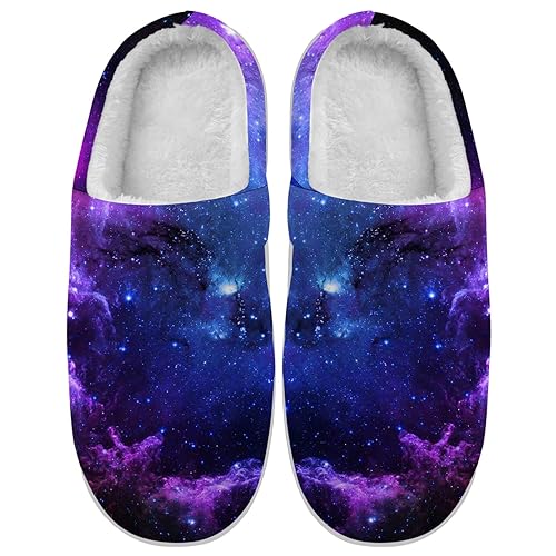 Ciadoon Galaxy Slippers for Women Men House Slippers Memory Foam Fuzzy Slippers Anti-Skid Winter House Shoes Gifts - 10-11 Women/8-9 Men - Navy,purple