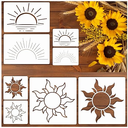 Large Sun Stencils for Painting on Wood Wall Reusable Boho Sun Stencils for Crafts Canvas Furniture Wall Drawing Card Making Pattern Decorative (8 Sun) - 8 sun