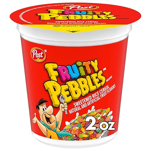 Post Fruity PEBBLES Cereal, Fruity Kids Cereal, Gluten Free Rice Cereal for Kids, 2 OZ Individual Cereal Cup - 12 pack