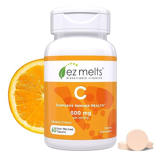 EZ Melts Dissolvable Vitamin C 500 mg, Sugar-Free, 1-Month Supply - 60 Count (Pack of 1)