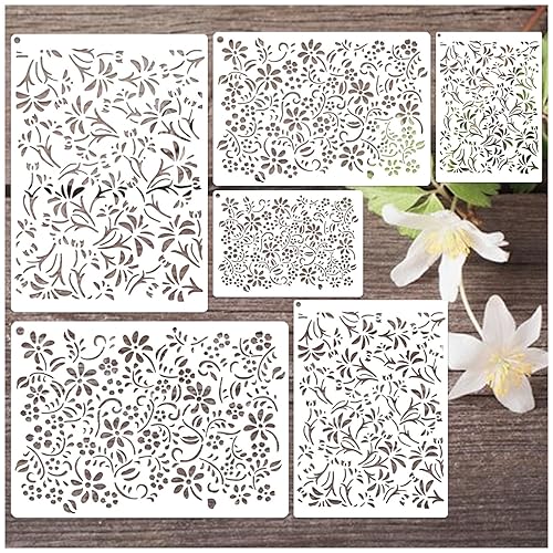 Large Flower Stencils for Painting on Wood Wall Reusable 16.5inch Floral Leaf Stencils for Crafts Canvas Furniture Wall Drawing Card Making Pattern Decorative (6 Flower) - 6 Flower