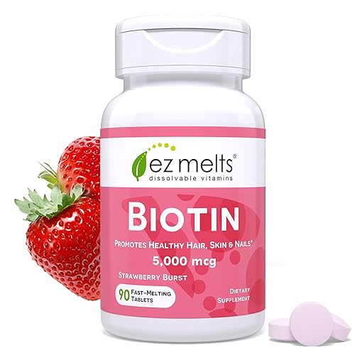 EZ Melts Dissolvable Biotin 5,000 mcg, Hair, Skin & Nail Support, Sugar-Free, 3-Month Supply