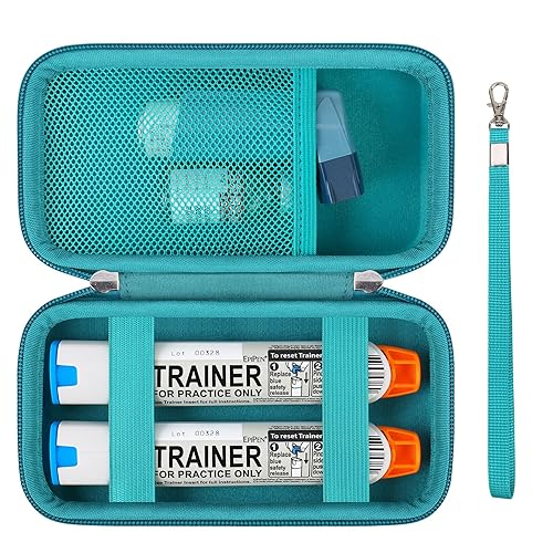 Supmay Hard Carrying Case Compatible with 2 EpiPen's or Auvi-Q, Epinephrine Pen, Medical Travel Case with Mesh Pockets for Asthma Inhaler, Eye Drops, Green+Green - Green+Green