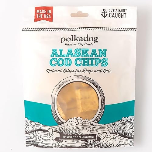 Polkadog Crunchy Alaskan Cod Chip Dog Treats – 100% Wild-Caught Fish Treat for Dogs, Cats – All-Natural, Grain-Free, Gluten-Free Pet Chips – Single Ingredient Snacks – 3.5 oz. - Cod Chip