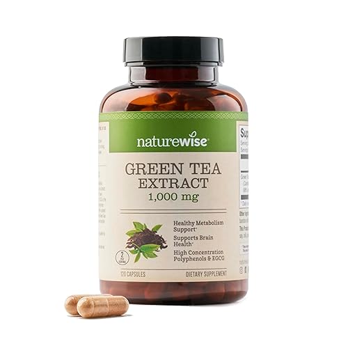 NatureWise Green Tea Extract Capsules 1000 mg - 50% EGCG & 98% Polyphenols - Extra Strength Antioxidants for Heart Health and Energy - Vegan, Gluten Free, Non-GMO - 120 Count (Pack of 1)