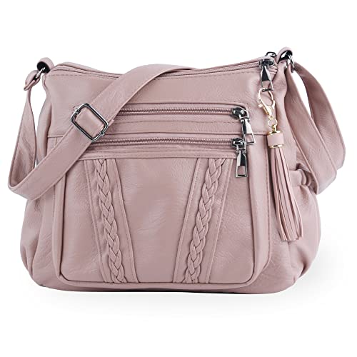 ELDA Crossbody Bags For Women Pocketbooks Soft PU Leather Purses and Handbags Multi Pocket Shoulder Bag - Powder Blush