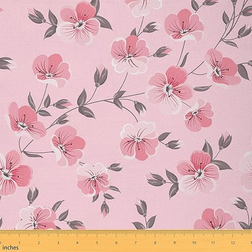 Cherry Blossom Upholstery Fabric Pink Floral Fabric by The Yard Japanese Style Decorative Fabric Red Flower Petals Pastel Indoor Outdoor Fabric Upholstery and Home Accents, 5 Yards - Multi 18 - 5 Yards