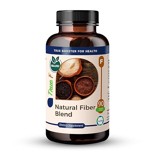 TRUEMED Natural Fiber Blend Supplement - Promotes Digestive Health, Cholesterol Balance, Cardiovascular Wellness - Psyllium Husk, Chia Seed, Flax Seed - 750mg Organic Fiber Blend