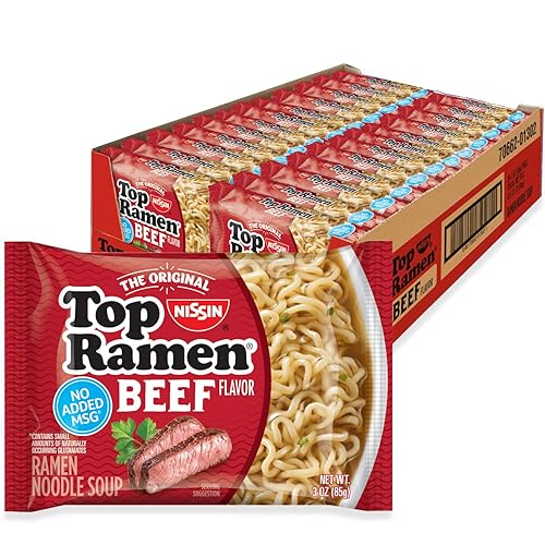 Nissin Top Ramen Noodle Soup, Beef, 3 Ounce (Pack of 24) - Beef - 3 Ounce (Pack of 24)