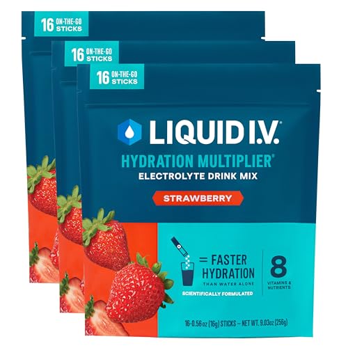 Liquid I.V.® Hydration Multiplier - Strawberry | Electrolyte Powder Drink Mix | 3 Pack (48 Servings) - Strawberry