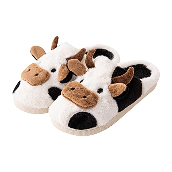 EOIRQHOPDD Cute Cow Slippers for Women Girls Fuzzy Plush cotton slippers household indoor Outdoor Slippers