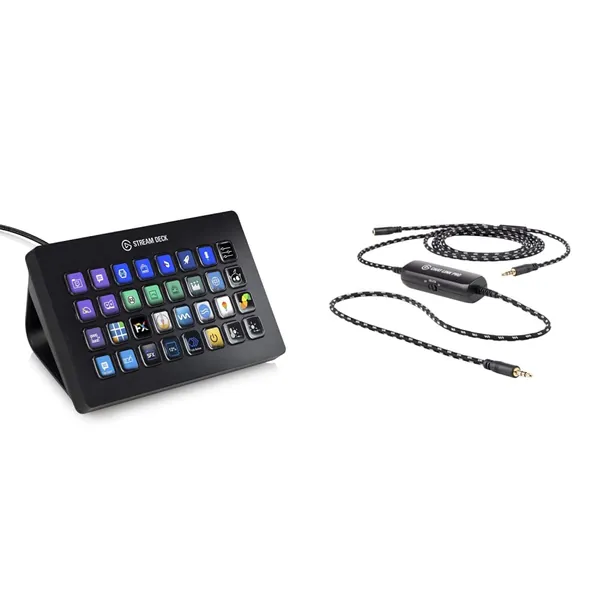 Elgato Stream Deck XL - Advanced Stream Control with 32 Customizable LCD Keys & Chat Link Pro – Audio Adapter, for PS5, PS4, Nintendo Switch, Capture Voice Chat, Gameplay Sound, Extra Long Cable