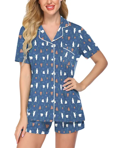 Ekouaer Pajamas Women Short Sleeve Sleepwear Button Down Loungewear Soft Summer Pjs Shorts Set - Small Pat9-polar Bear