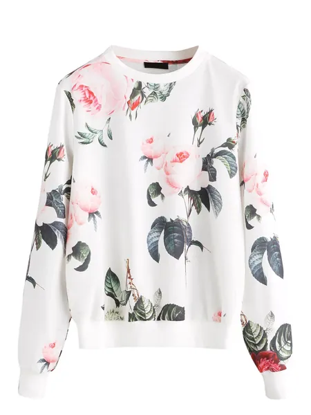 Romwe Women's Casual Floral Print Long Sleeve Pullover Tops Lightweight Sweatshirt