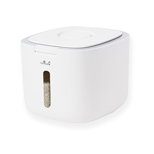 Yum Asia Conteneur de stockage de céréales (5 litres) | Blanc avec bordure grise | Matériaux sûrs | Conservation des aliments | Double scellé | Empilable | Résistance aux insectes - 5.0 Litres - Carrée - 1 - YUM-GSC