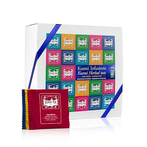 Kusmi Tea - Coffret "Kusmi Infusions" - Assortiment de Thés Bio - Idée Cadeau Homme et Femme - Infusions Aromatisées, Hibiscus, Rooibos - Fabriqué en France - 45 Sachets - 9 Recettes Délicieuses - Les Infusions