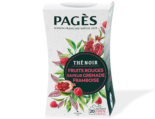 Pagès - Thé Noir Fruits Rouges - Saveur Grenade Framboise - Recette Fruitée et Voluptueuse - Boîte de 20 Sachets, 100% Végétal
