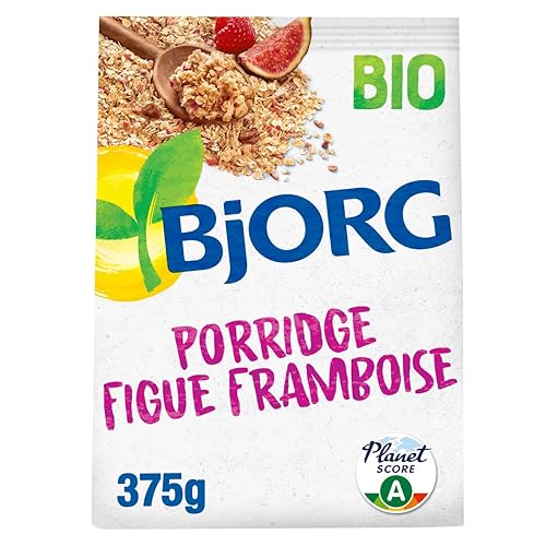 BJORG - Porridge Bio Figue Framboise - Aux Céréales Complètes - Sans Sucres Ajoutés - Pour Le Petit Déjeuner - 375 g - Figue Framboise